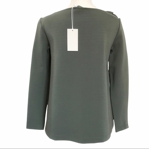 NWT COS MUTED GREEN LONG SLEEVE FLORAL APPLIQUÉ BOAT NECK TOP - XS - Picture 5 of 11